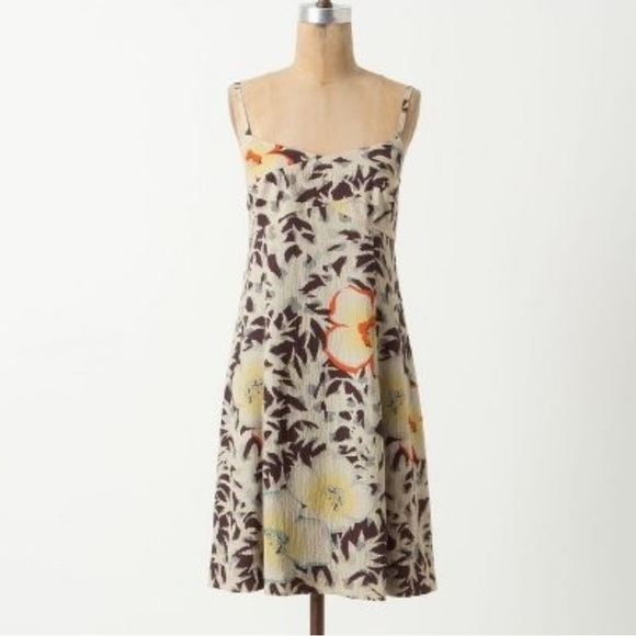 Anthropologie HD Paris Fern Flower Silk Slip Tank Dress Y2K Boho Hippie - Picture 1 of 8